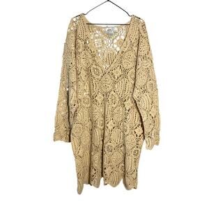 VTG Kathryn Deene Open Knit Crochet  Sz 22/24 Tunic Dress Coverup Boho Festival